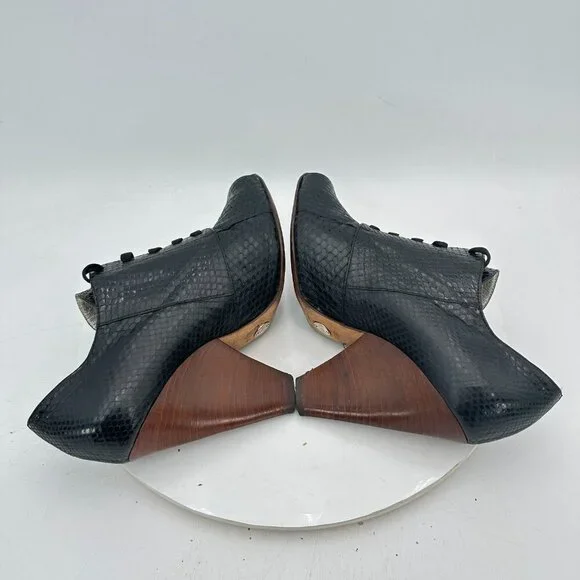 Dolce Gabbana Women Size EU 38.5 US 8.5 Black Snakeskin Leather Block High Heel - Picture 6 of 10